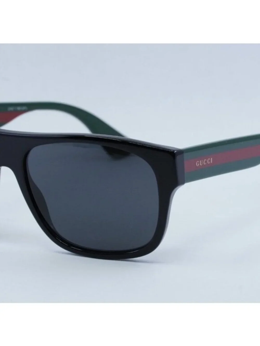 Gucci GG0341S 001 Sunglasses Black and Green with Red Stripe Square Frame